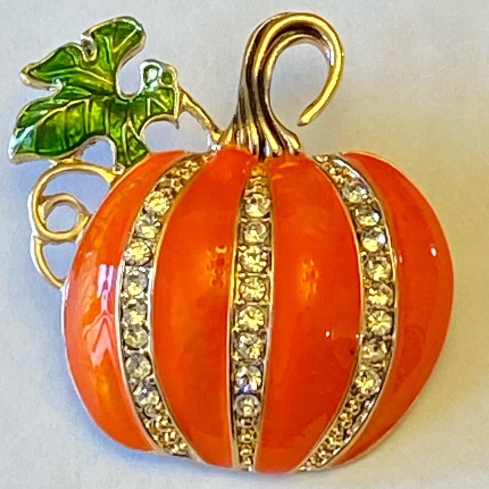 Rhinestone Pumpkin Brooch - Picture 6 of 6